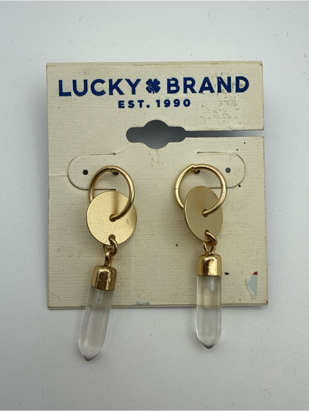 Lucky Brand Gold Tone Crystal Drop Earrings, NWT